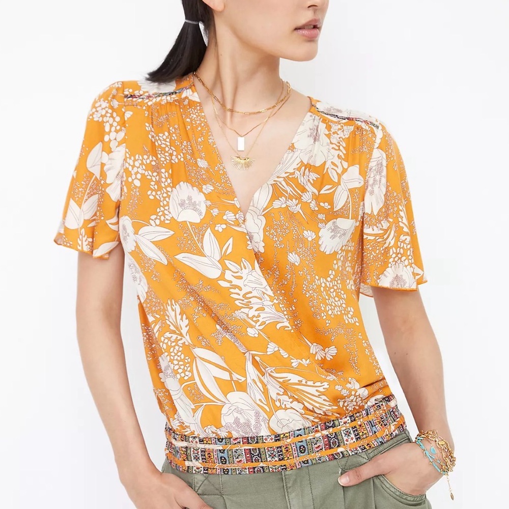 Anthropologie Tiny Surplice Floral V-Neck Blouse